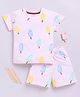 Clt.s Cotton Knitted Half Sleeves Ice Cream Printed Coordinating Night Suit Set - Pink