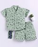 Clt.s Cotton Knitted Half Sleeves Bear Printed Coordinating Night Suit Set - Green