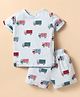 Ollypop Sinker Knit Half Sleeves Shorts Co-Ord Night Suit With Truck Print - Light Blue