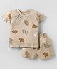 Ollypop Sinker Knit Half Sleeves Co-ords Shorts Night Suit with Animal Print - Tan