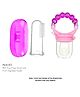 Numum Baby Finger Toothbrush with Tongue Cleaner & Silicone Food Feeder, Teether & Musical Rattle Toy for Babies (Pink)  Color & design may vary