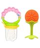 Numum Silicone Fruit Teether and Ring Food Nibbler for Baby Pack of 2 ( 1 Ring Nibbler pink - 1 Fruit Teether orange)( Color and design may vary)