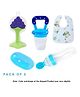 Numum Baby Fruit Feeder Pacifier (1 Pcs) with 1 PCS Silicone Baby Food Dispensing Spoon 90ML and 1 pcs Fruit Teether 1pcs Finger Brush 1pc Bibs (Blue)(pack of 5) (Color and design may vary)