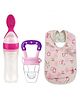 Numum Baby Fruit Feeder Pacifier (1 Pcs) with 1 PCS Silicone Baby Food Dispensing Spoon 90ML and 1 pcs Baby bib (Pink) (Color and design may vary)