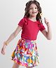 Ollington St. Cotton Knit Half Sleeves Top & Skirt Set With Floral Print - Red & Multicolor