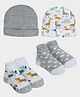 Mi Arcus Pack Of 4 Baby Animals Designed Caps & Socks Set - Multi Colour- Diameter- 30 cm