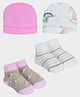 Mi Arcus Pack Of 2 Baby Unicorns Designed & Striped Caps & Socks Set - Multi Colour- Diameter- 30 cm