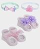 Mi Arcus Pack Of 2 Floral & Bow Applique Detailed Socks & Headbands - Pink & Purple