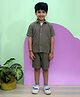 The Mom Store Cotton Half Sleeves Textured Shirt With Tee & Coordinating Shorts Set - Brown