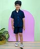 The Mom Store Cotton Half Sleeves Textured Shirt With Tee & Coordinating Shorts Set - Teal Blue