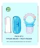 Numum 0 Multi Soft Bristles Finger Toothbrush with Tongue Cleaner & Silicone Baby Food Fruit Vegetable Feeder Pack of 2 (Blue & Green)