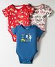 OHMS Single Jersey Knit Half Sleeves Onesies with Animal & Vehicle Print Pack of 3 - Red Blue & Cream