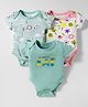 OHMS Single Jersey Knit Half Sleeves Onesies with Animal & Floral Print Pack of 3 - Light Green & White