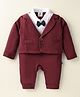 Mini Taurus Interlock Knit Full Sleeves Solid Color Suit Style Romper with Bow Applique - Maroon