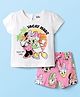 Babyhug Disney Single Jersey Knit Half Sleeves Shorts Night Suit With Minnie and Friends Graphics - Multicolor