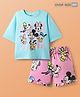 Pine Kids Disney Single Jersey Knit Oversize Drop Shoulder Half Sleeves Shorts Night Suit with Minnie & Friends Graphics - Light Blue & Pink