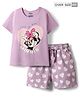Pine Kids Disney Single Jersey Knit Oversize Half Sleeves Shorts Night Suit with Minnie & Friends Graphics - Lilac