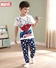 Pine Kids Marvel Single Jersey Knit Half Sleeves Night Suit With Spiderman Graphics - White & Navy Blue