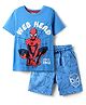 Pine Kids Marvel Single Jersey Knit Half Sleeves Shorts Night Suit with Spider Man Graphics - Blue