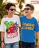Honeyhap Marvel Single Jersey Knit Half Drop Shoulder Sleeves T-Shirts with Avengers Graphics Pack of 2 - Blue & White