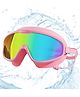 KARBD Swimming Goggles Wide Vision Reflective UV Protection Polarized Glasses with Connected Ear Plugs - Pink
