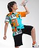 OLLINGTON ST. Cotton Knit Musical Instrument Printed Half Sleeves Shirt & Knit Shorts with Musical Instrument Printed - Light Blue & Black
