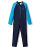 Speedo Full Raglan Sleeves Solid Color Full Body Legged Swimsuit - Light Blue