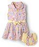 Dew Drops Cotton Woven Sleeveless Floral Printed Frock With Bloomer & Belt - Pink