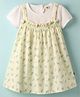 Dew Drops Cotton Woven Half Sleeves Frock With Floral Print - Light Green