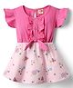Dew Drops Cotton Woven Frill Sleeves Frock With Floral Print - Pink & Peach