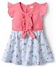Dew Drops Cotton Woven Frill Sleeves Frock With Floral Print - Pink & Aqua Blue