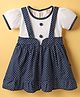 Dew Drops Cotton Woven Puffed Sleeves Frock With Floral Print - Navy Blue