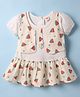 Dew Drops Cotton Woven Puffed Sleeves Frock With Tropical Theme Print - Lemon