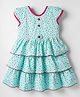 Dew Drops Cotton Woven Cap Sleeves Frock With Floral Print - Aqua Blue
