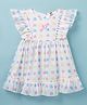 Dew Drops Cotton Woven Frill Sleeves Frock With Polka Dots Print - White (Trim May Vary)