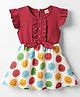 Dew Drops Cotton Woven Frill Sleeves Frock With Smiley Print - Red