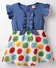 Dew Drops Cotton Woven Frill Sleeves Frock With Smiley Print - Blue