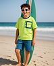 OLLINGTON ST. Cotton Half Sleeves T-Shirt with Print & Knit Shorts Set - Lime Green & Navy Blue