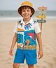 Ollington St. Cotton Set Of Printed Half Sleeves Shirt & Knit Shorts - White & Blue