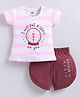 Nottie Planet Cotton Half Sleeves I will Put A Spell On You Text Printed Top & Shorts Set - Pink