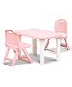 Happy Bear Study table and Double folding chair set for kids for 2 to 6 years, Height Adjustable Study table - Pink