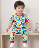 Babyhug Cotton Knit Half Sleeves Co-ords Night Suit With Abstract Print - Multicolour