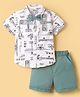 ToffyHouse Poplin Woven Half Sleeves Shirt & Short With Bow Suspender & Airplane Print - Teal Blue & White