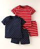 Kidi Wav Cotton Pack Of 2 Half Sleeves Striped & Polka Dots Printed Coordinating Tees & Shorts Set - Multi Colour