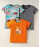 Kidi Wav Cotton Pack Of 3 Half Sleeves Dinosaur Printed & Striped Tees - Multi Colour