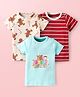 Kidi Wav Cotton Pack Of 3 Half Sleeves Striped & Animals Printed Tees - Multi Colour
