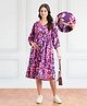 Bella Mama Woven Three Fourth Sleeves Maternity Dress With Floral Print and Pockets - Purple