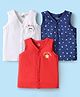 Doodle Poodle 100% Cotton Front Open Sleeveless Star & Text Printed Jhablas Pack Of 3 - Red Navy Blue & White
