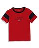 Tommy Hilfiger Cotton Knit Half Sleeves Cut & Sew T-Shirt with Brand Name Print - Red