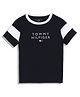 Tommy Hilfiger Cotton Knit Half Sleeves Cut & Sew T-Shirt with Brand Name Print - Black